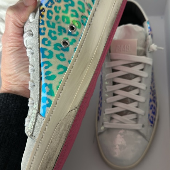 NWB P448 Jack Leopard Print Hologram Low Top Sneakers - Picture 9 of 14